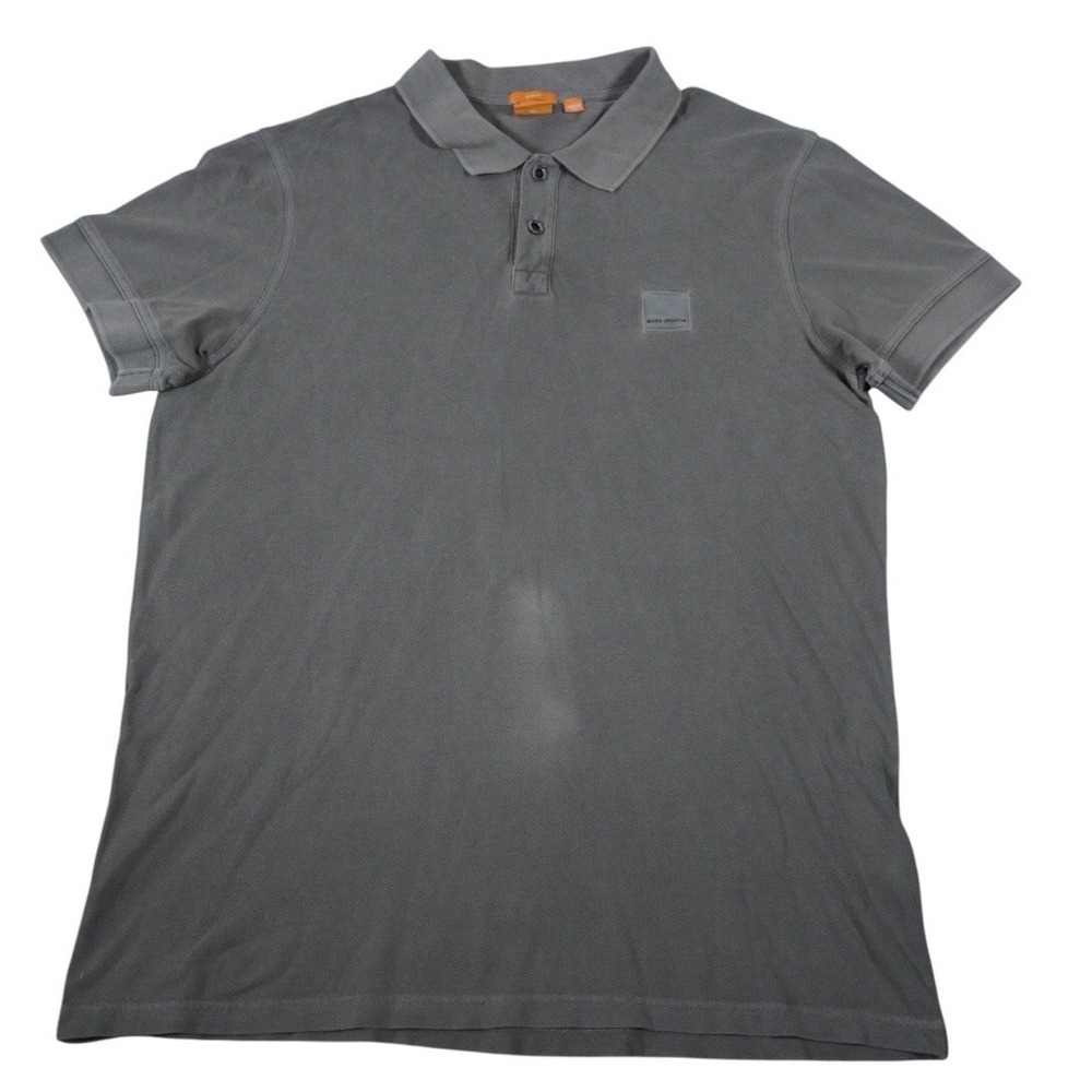 Hugo‎ Boss Orange Polo Shirt Mens XL Slim Fit Gray Cotton Short Sleeve Casual